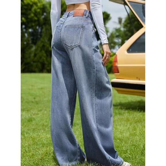 Women’s Low Rise Baggy Jeans Denim Wide Leg Casual Pockets Size 6 - Picture 3 of 5